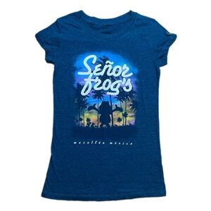 Senior Frog’s Blue Small Women T Shirt Scoop Neck Embroidery Graphic Tee